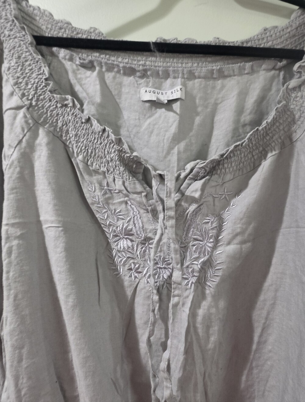 August silk lavender gray embroidered smocked peasant tunic XL - Picture 3 of 10
